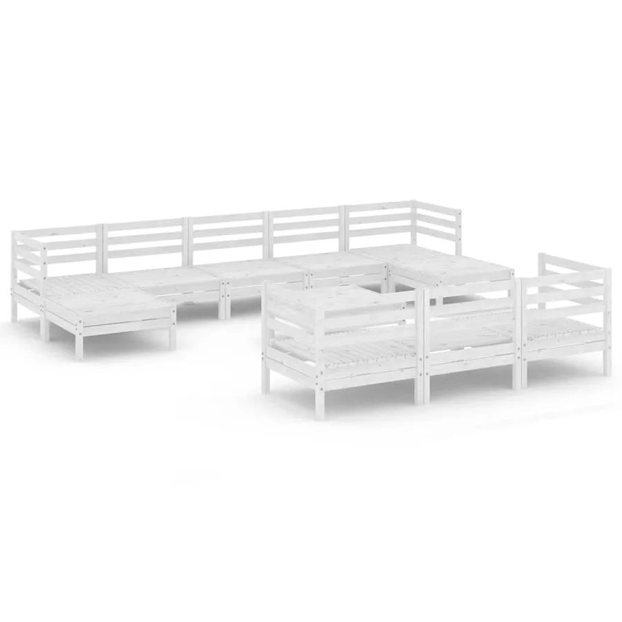 Salon de jardin 11 pcs Blanc Bois de pin massif - 2