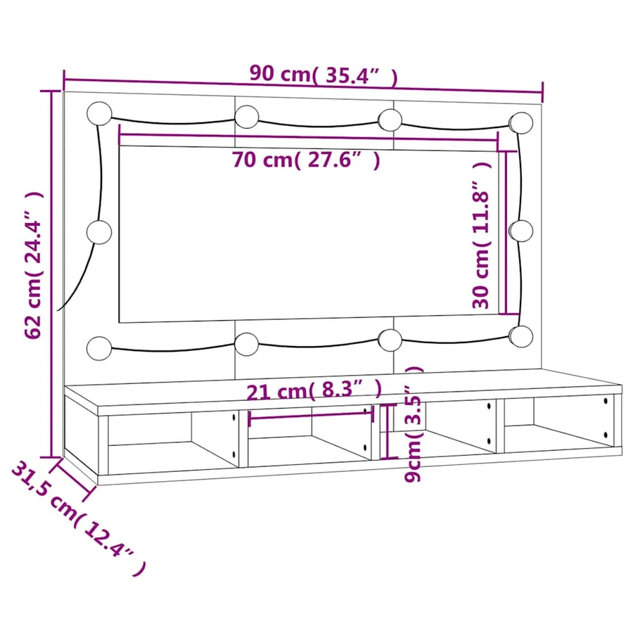 Armoire à miroir avec LED noir 90x31,5x62 cm - 14