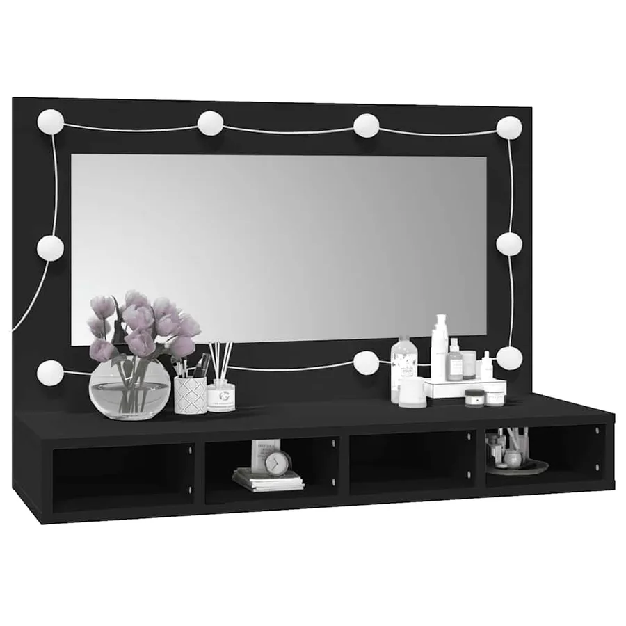 Armoire à miroir avec LED noir 90x31,5x62 cm - 4