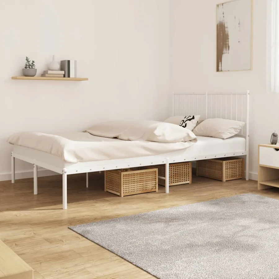 Cadre de lit métal sans matelas et tête de lit blanc 120x190 cm