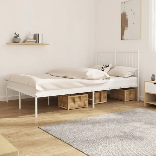 Cadre de lit métal sans matelas et tête de lit blanc 120x190 cm