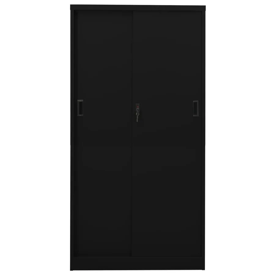 Armoire de bureau avec porte coulissante Noir 90x40x180cm Acier - 4