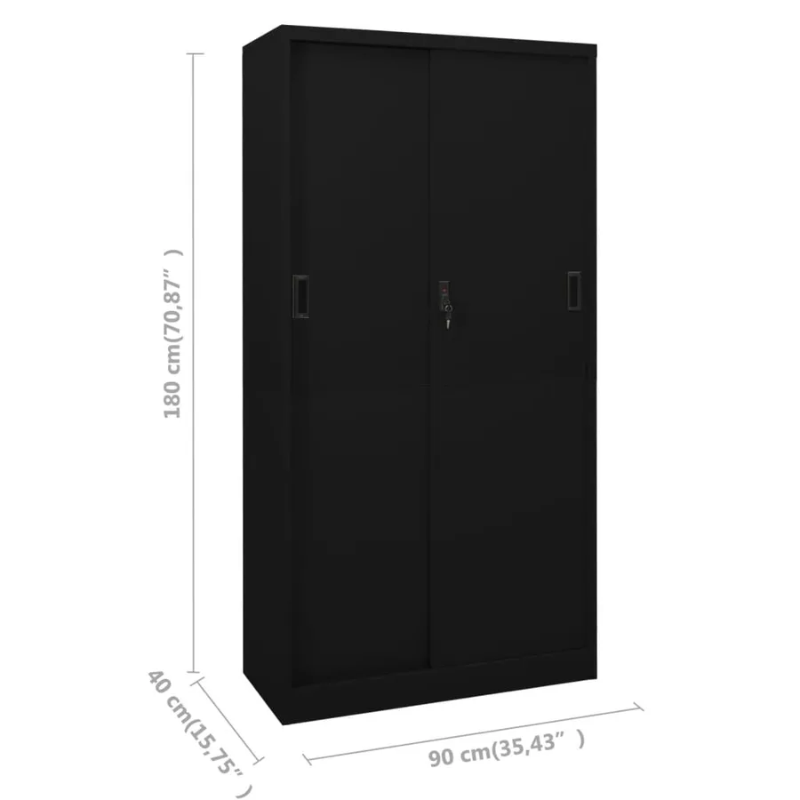 Armoire de bureau avec porte coulissante Noir 90x40x180cm Acier - 9