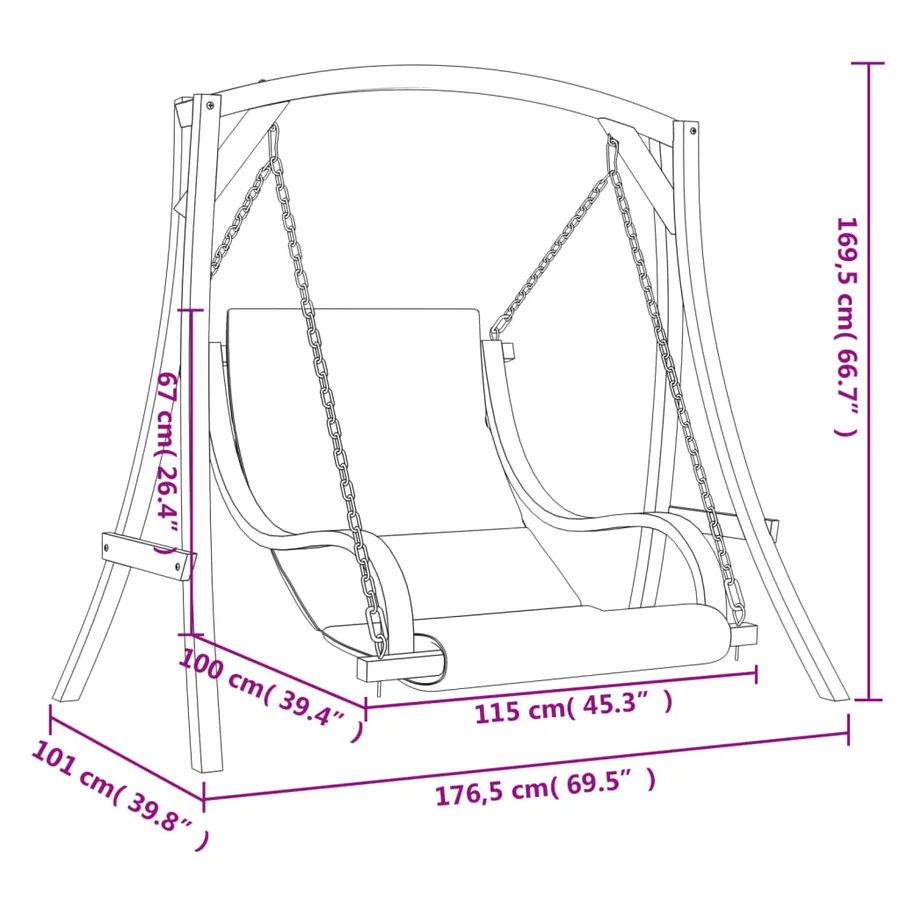 Chaise balançoire avec coussin bois d'épicéa avec finition teck - 7