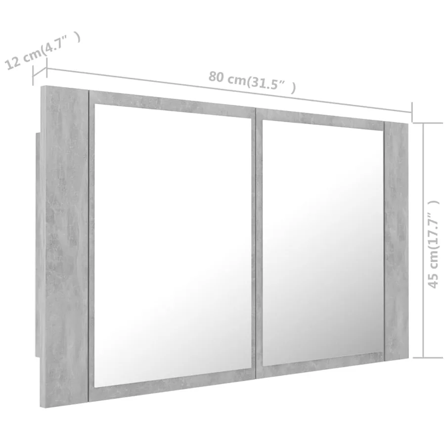 Armoire de salle de bain à miroir LED Gris béton Acrylique - 16