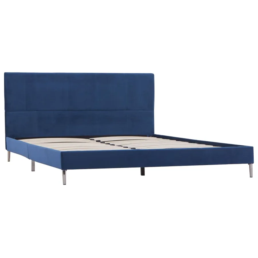 Cadre de lit sans matelas bleu tissu 160x200 cm - 2