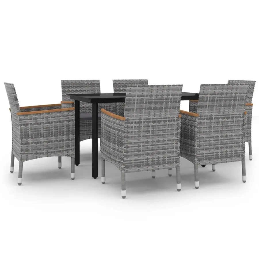 Ensemble à manger de jardin coussins 7 pcs Résine tressée Verre - 2