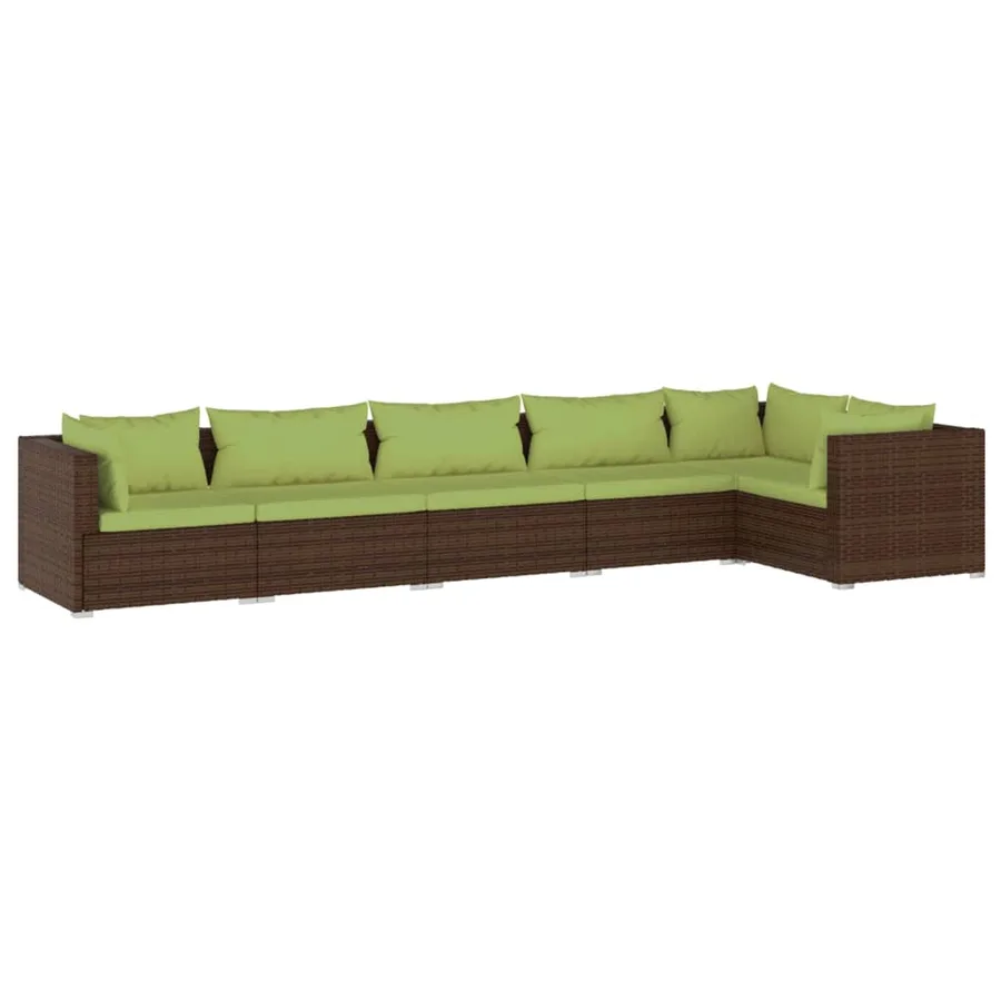 Salon de jardin 6 pcs avec coussins Résine tressée Marron - 2