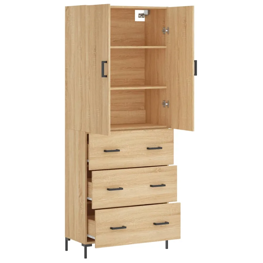 Buffet haut Chêne sonoma 69,5x34x180 cm Bois d'ingénierie - 4