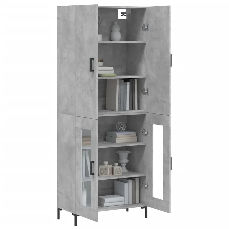 Buffet haut Gris béton 69,5x34x180 cm Bois d'ingénierie - 3