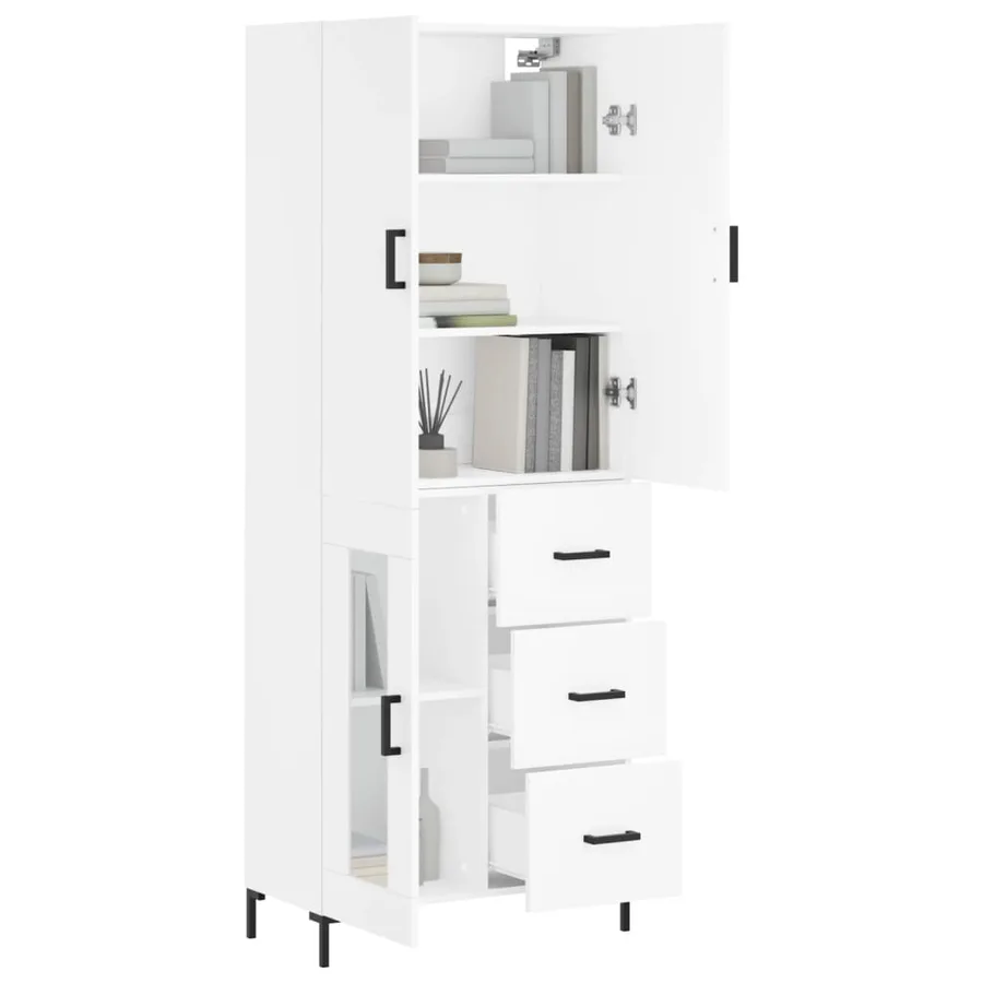 Buffet haut Blanc 69,5x34x180 cm Bois d'ingénierie - 3