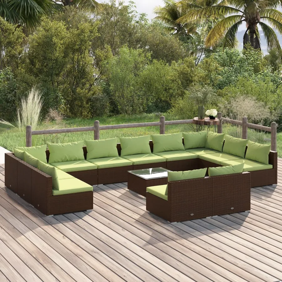 Salon de jardin 13 pcs avec coussins Marron Résine tressée