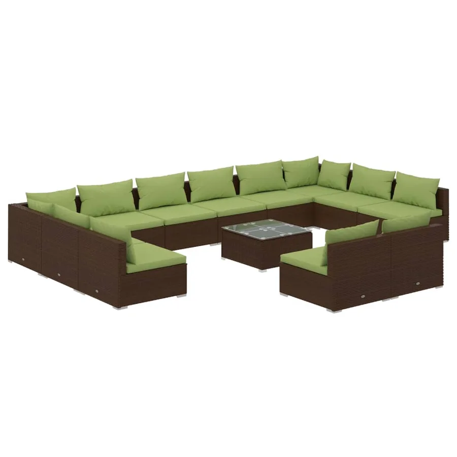 Salon de jardin 13 pcs avec coussins Marron Résine tressée - 2