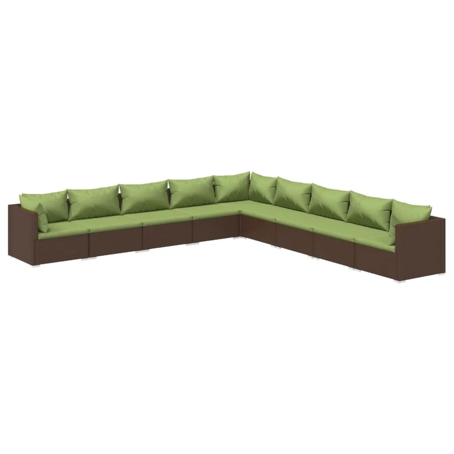 Salon de jardin 9 pcs avec coussins résine tressée marron - 2