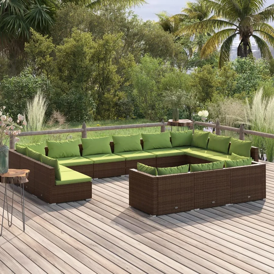 Salon de jardin 13 pcs avec coussins Marron Résine tressée