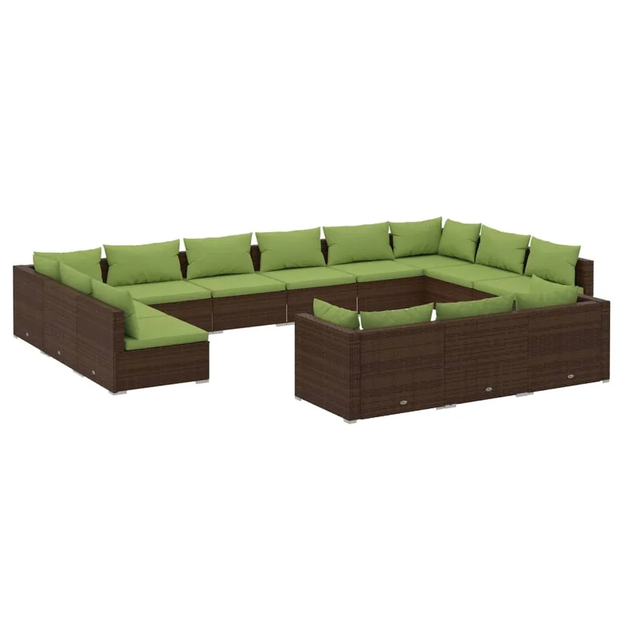 Salon de jardin 13 pcs avec coussins Marron Résine tressée - 2