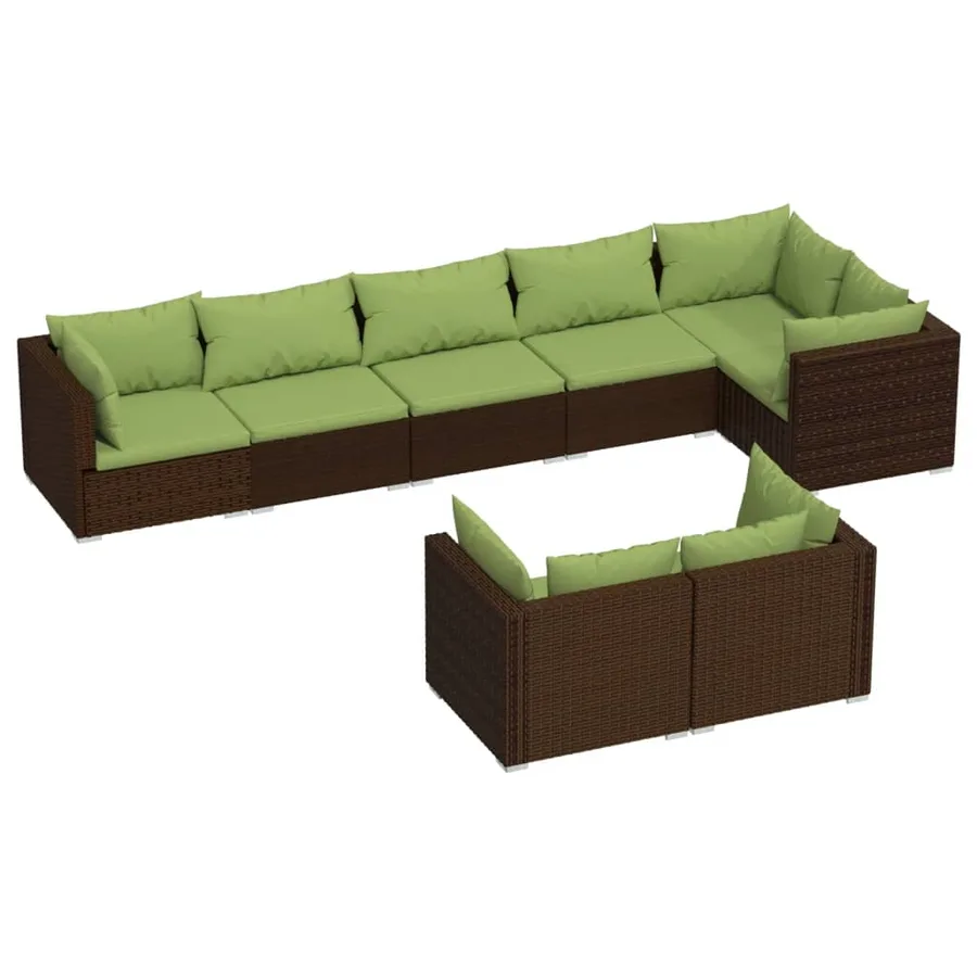 Salon de jardin avec coussins 8 pcs marron résine tressée - 2