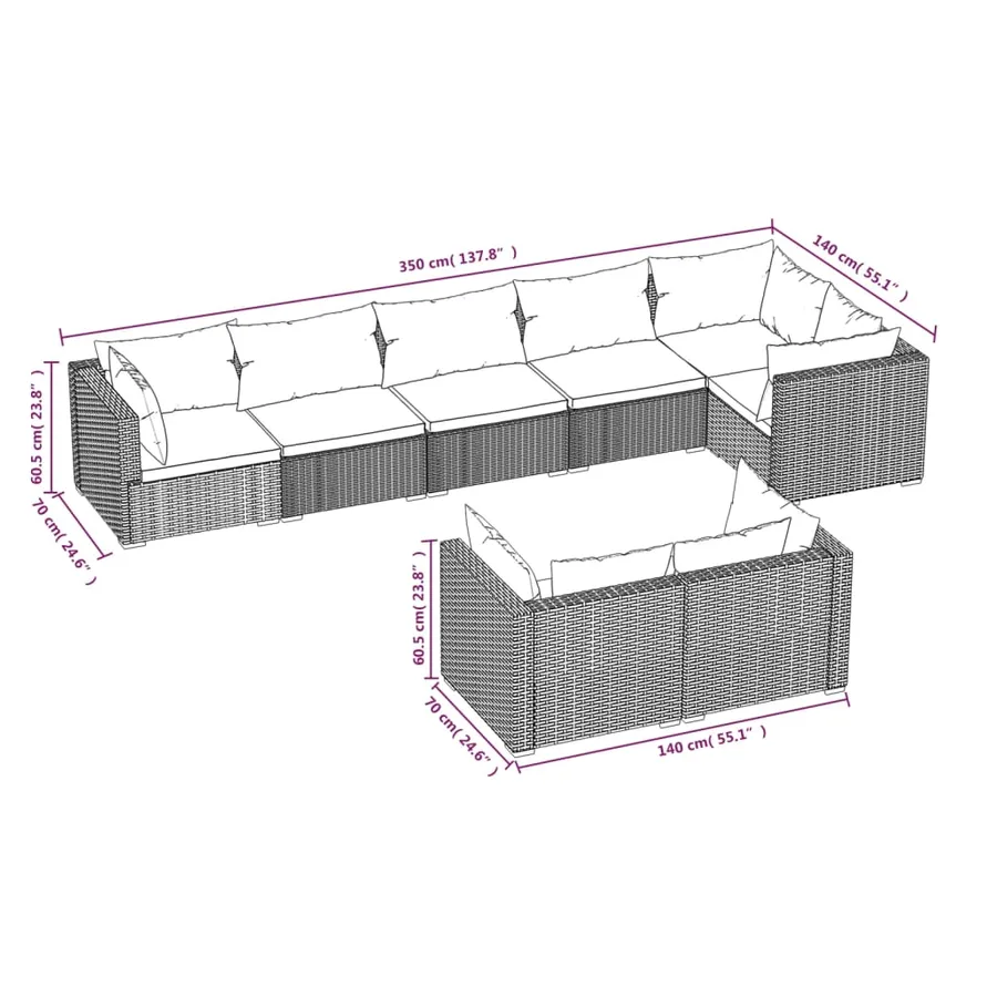 Salon de jardin avec coussins 8 pcs marron résine tressée - 5