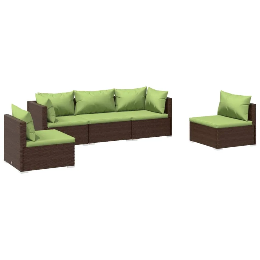 Salon de jardin 5 pcs avec coussins Résine tressée Marron - 2