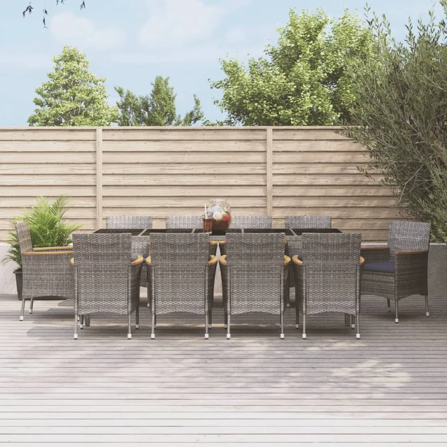 Ensemble à manger de jardin 11pcs avec coussins gris poly rotin