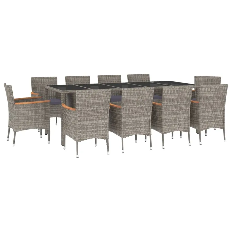 Ensemble à manger de jardin 11pcs avec coussins gris poly rotin - 2