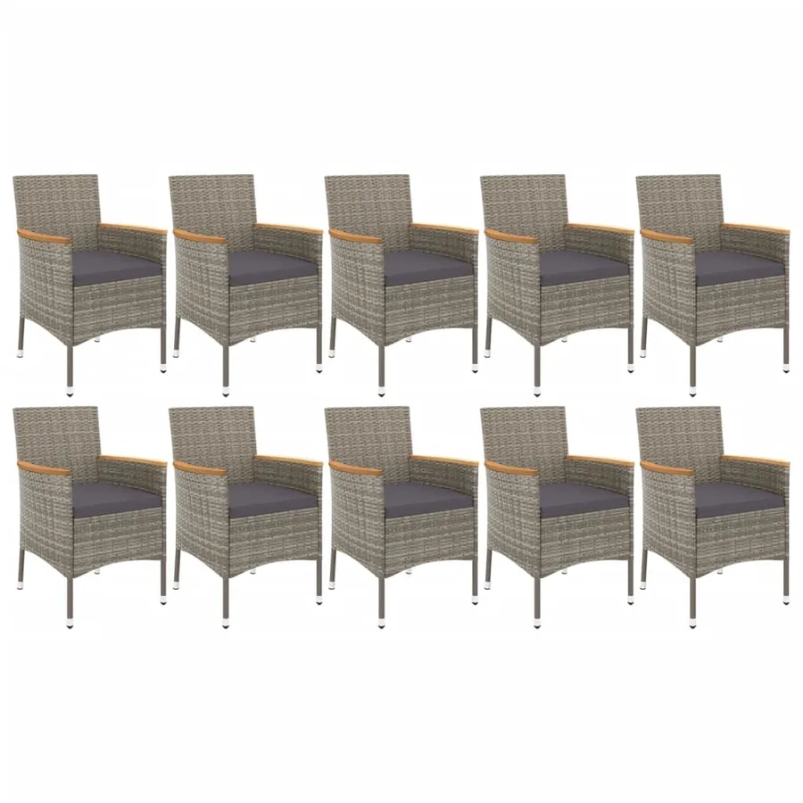 Ensemble à manger de jardin 11pcs avec coussins gris poly rotin - 3