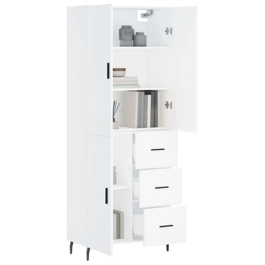 Buffet haut Blanc 69,5x34x180 cm Bois d'ingénierie - 3