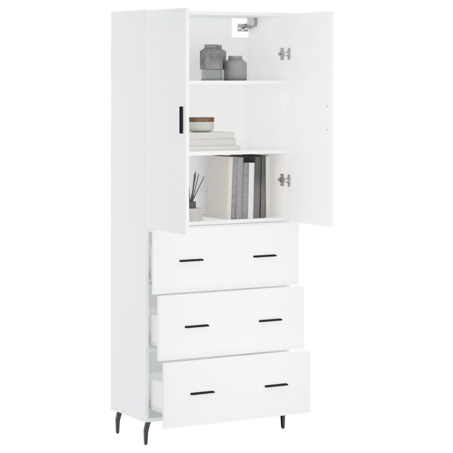 Buffet haut Blanc 69,5x34x180 cm Bois d'ingénierie - 3
