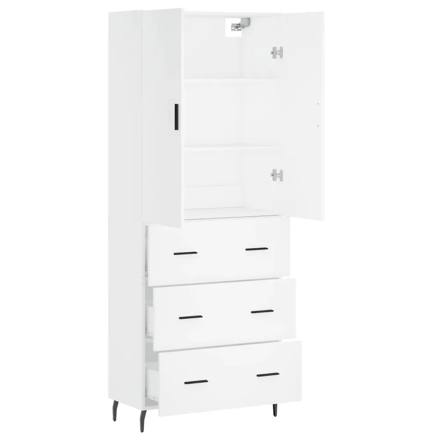 Buffet haut Blanc 69,5x34x180 cm Bois d'ingénierie - 4