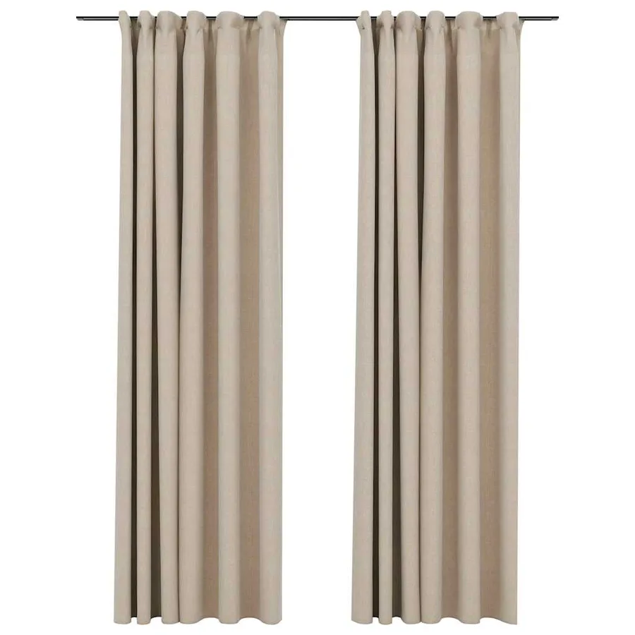 Rideaux occultants aspect lin et crochets 2 pcs Beige 140x245cm - 2