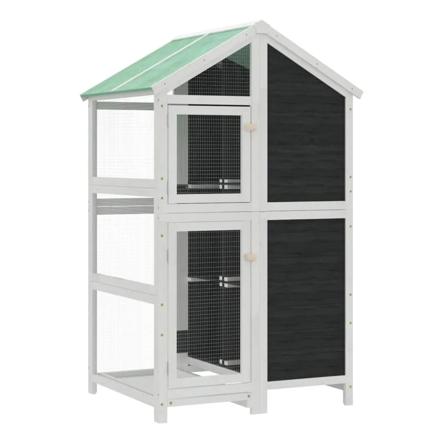 Maison à oiseaux gris 97x81x152 cm bois massif de pin - 2