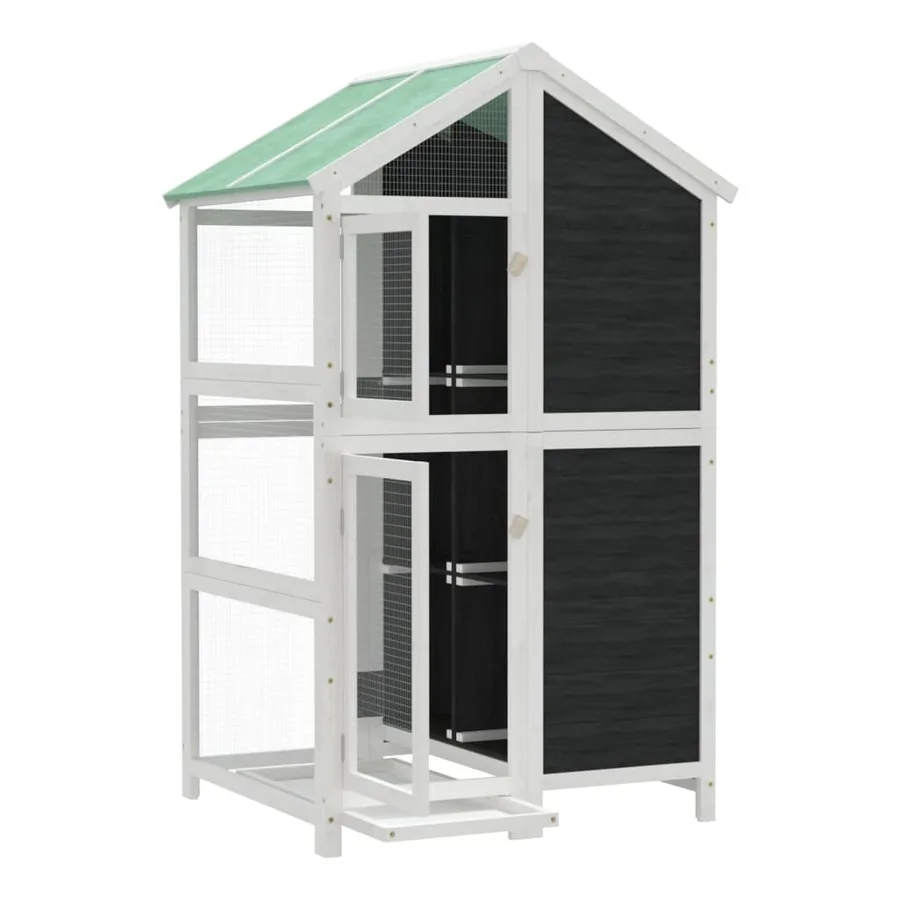 Maison à oiseaux gris 97x81x152 cm bois massif de pin - 4