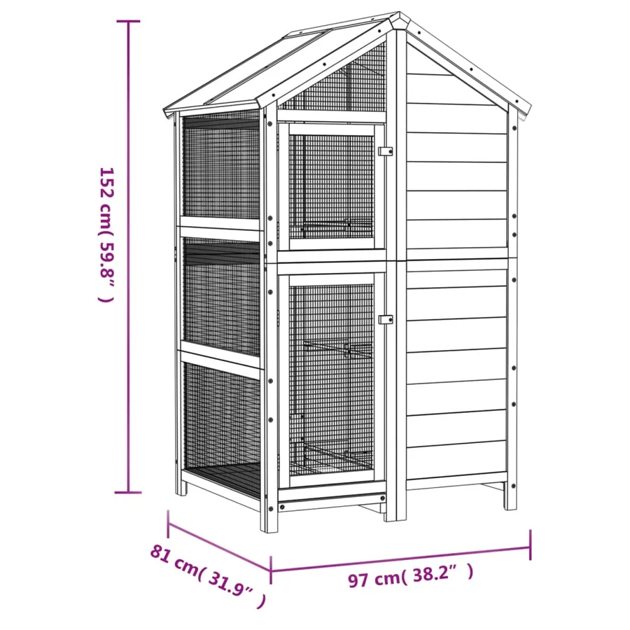 Maison à oiseaux gris 97x81x152 cm bois massif de pin - 8