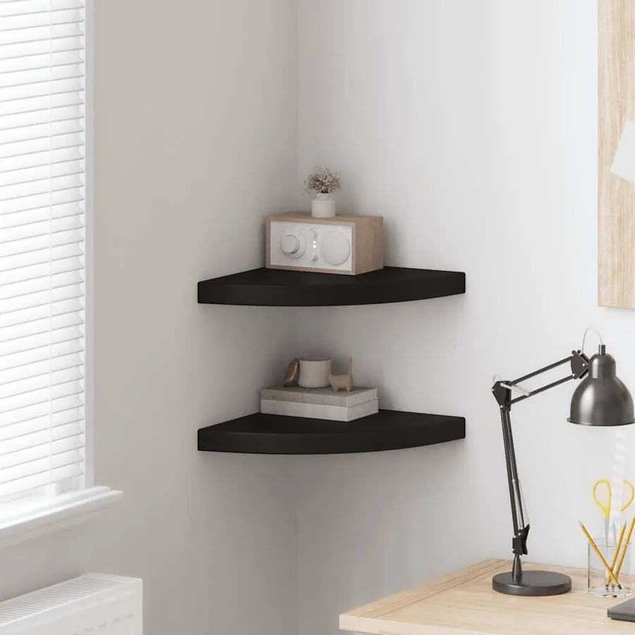 Étagères d'angle flottantes 2 pcs noir 35x35x3,8 cm MDF