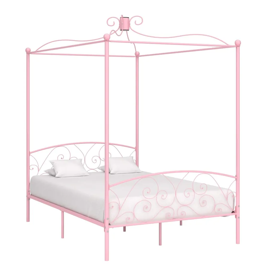 Cadre de lit à baldaquin sans matelas rose métal 140x200 cm