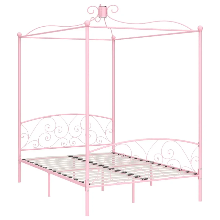 Cadre de lit à baldaquin sans matelas rose métal 140x200 cm - 2