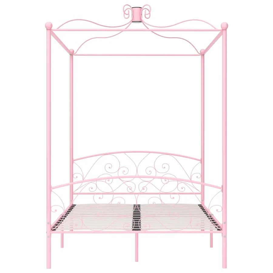 Cadre de lit à baldaquin sans matelas rose métal 140x200 cm - 3