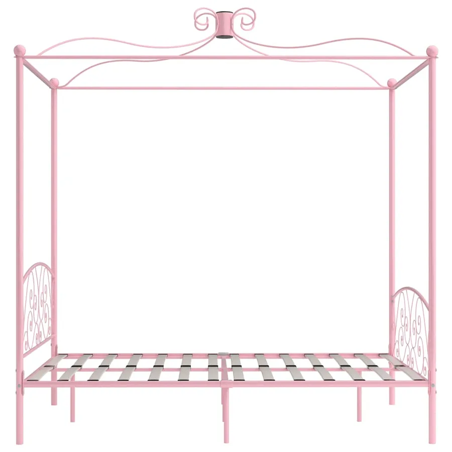Cadre de lit à baldaquin sans matelas rose métal 140x200 cm - 4