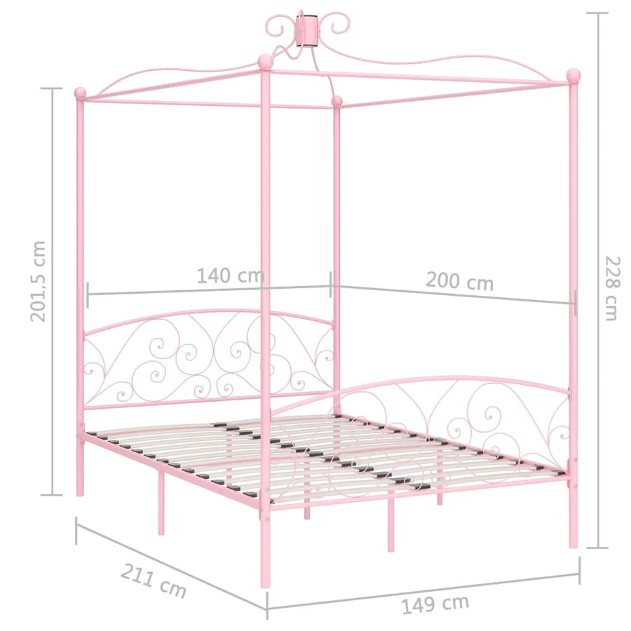 Cadre de lit à baldaquin sans matelas rose métal 140x200 cm - 6