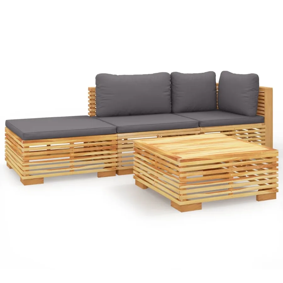 Salon de jardin 4 pcs avec coussins Bois de teck solide - 2