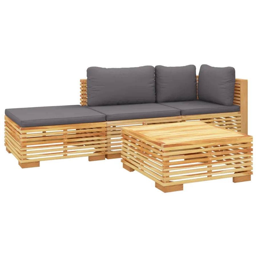 Salon de jardin 4 pcs avec coussins Bois de teck solide - 3