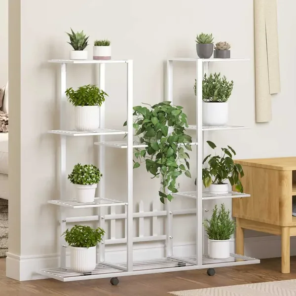 Jardinière avec roues 94,5x24,5x91,5 cm Blanc Fer