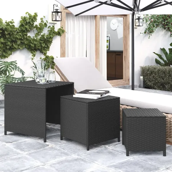 Tables gigognes 3 pcs noir résine tressée