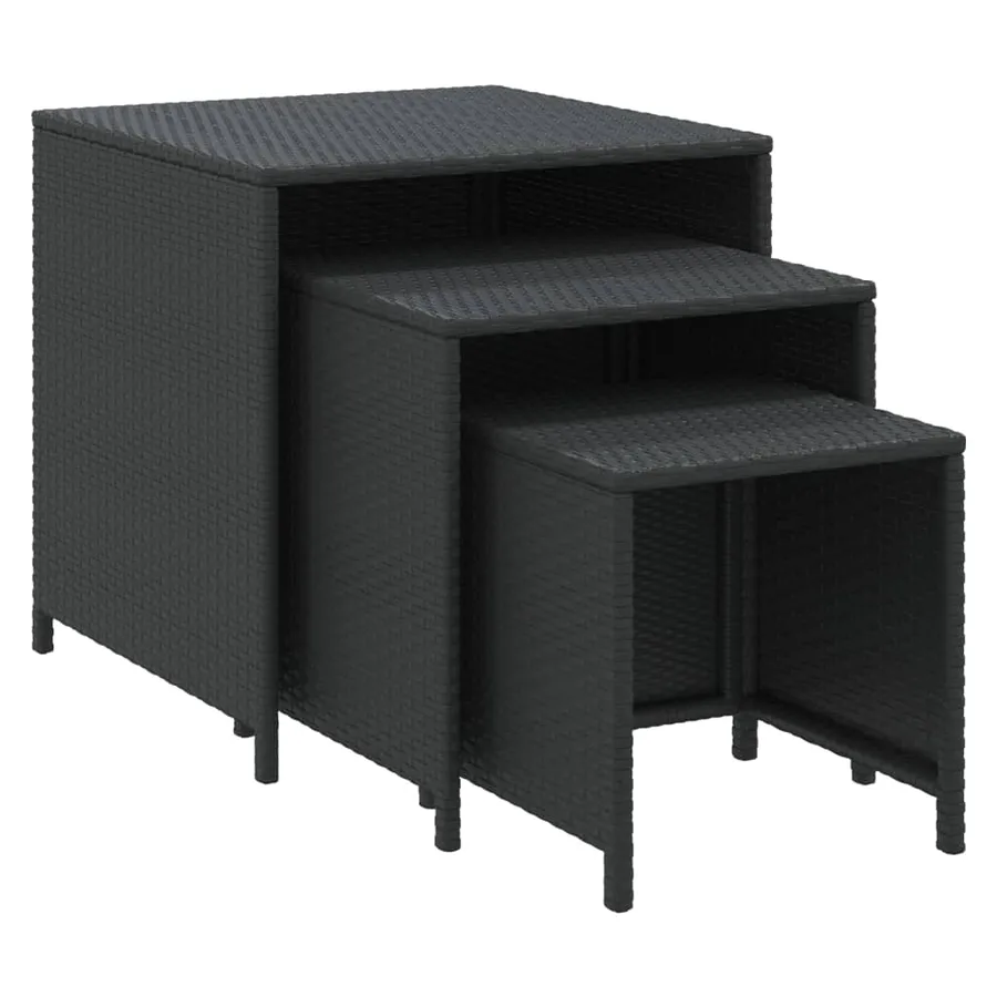 Tables gigognes 3 pcs noir résine tressée - 2