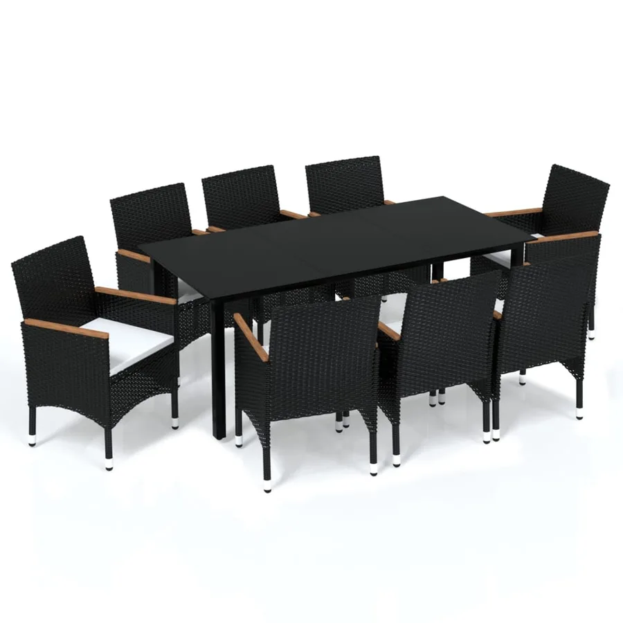 Ensemble à manger de jardin coussins 9pcs Résine tressée Noir - 2