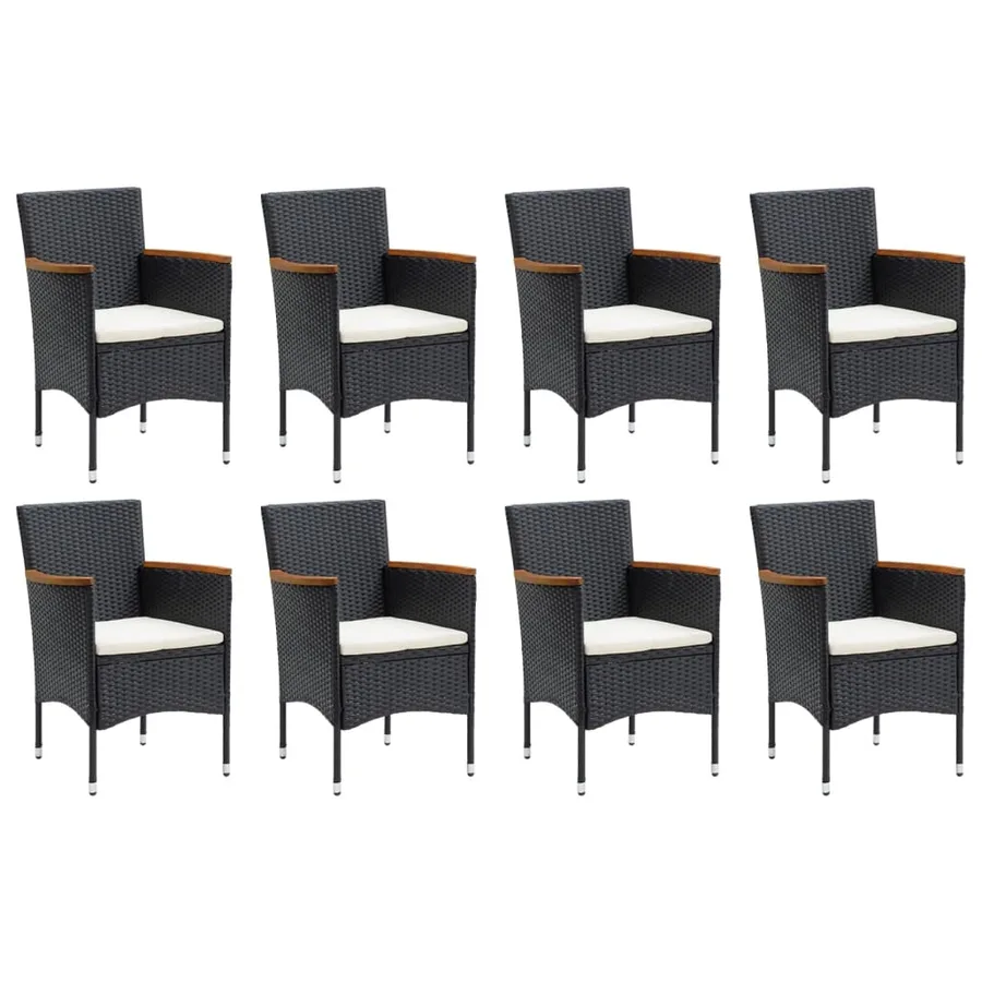 Ensemble à manger de jardin coussins 9pcs Résine tressée Noir - 3