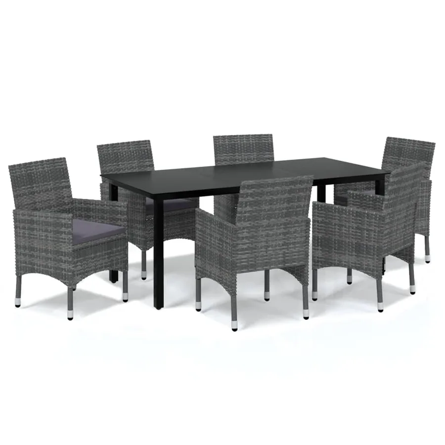 Ensemble à manger de jardin coussins 7pcs Résine tressée Gris - 2
