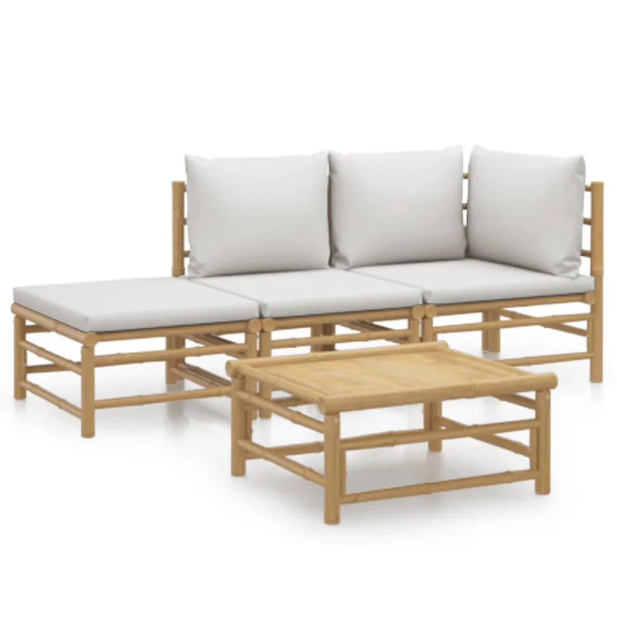 Salon de jardin 4 pcs avec coussins gris clair bambou - 2