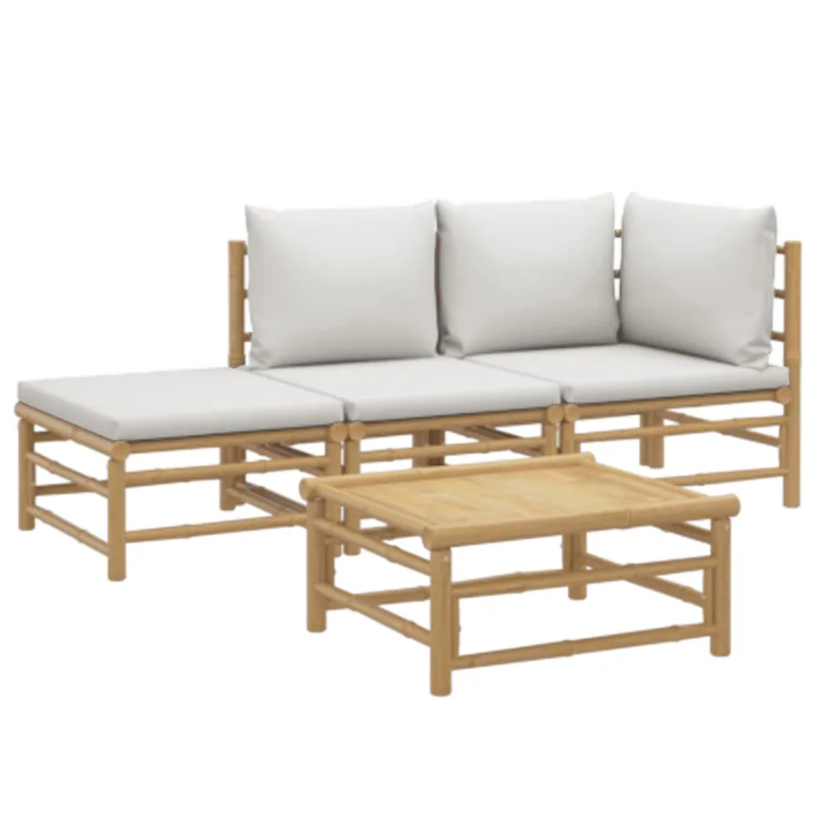 Salon de jardin 4 pcs avec coussins gris clair bambou - 3