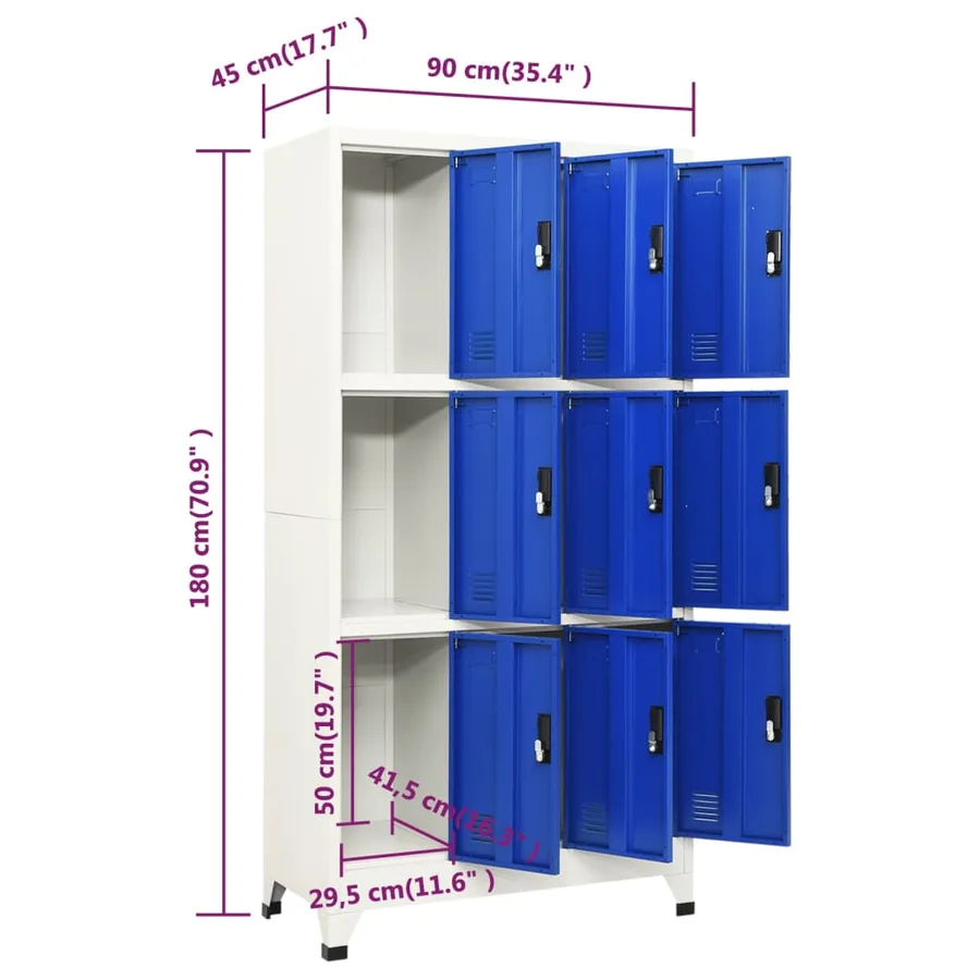 Armoire à casiers Gris et bleu 90x45x180 cm Acier - 8